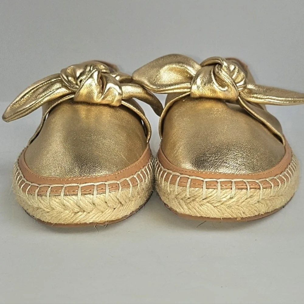 NWT Antonio Melani Locklinn Gold Metallic Leather Knotted Bow Espadrille Flat